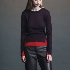 NWT SAINTART Myra Wool Long Sleeve Crew Neck Sweater in Burgundy/Tomato, Size S